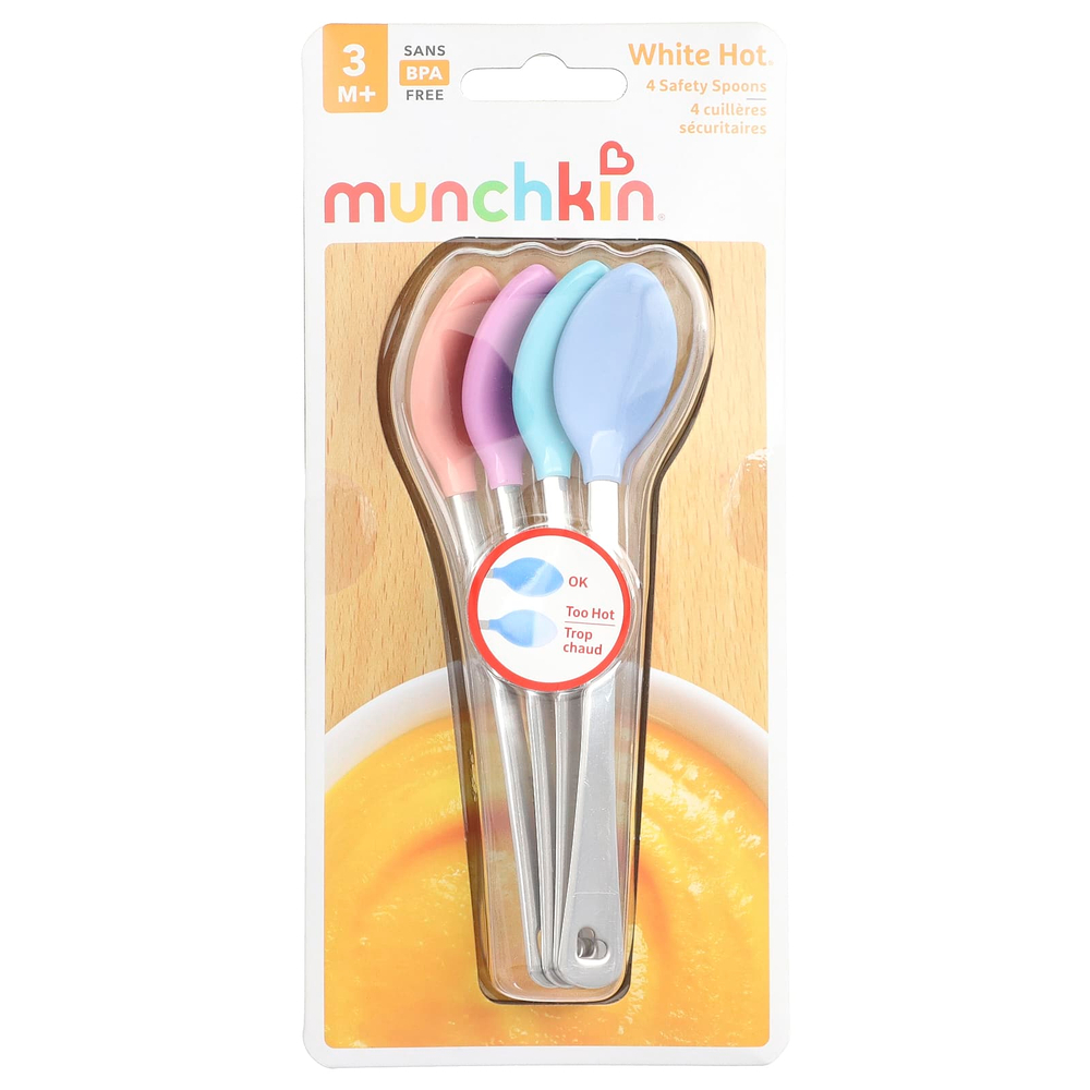 Munchkin, White Hot®, защитные ложки с ручкой из нержавеющей стали, от 3 месяцев, 4 шт.