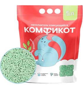 КОМФИКОТ Наполнитель тофу комкующийся зеленый чай, 5л.