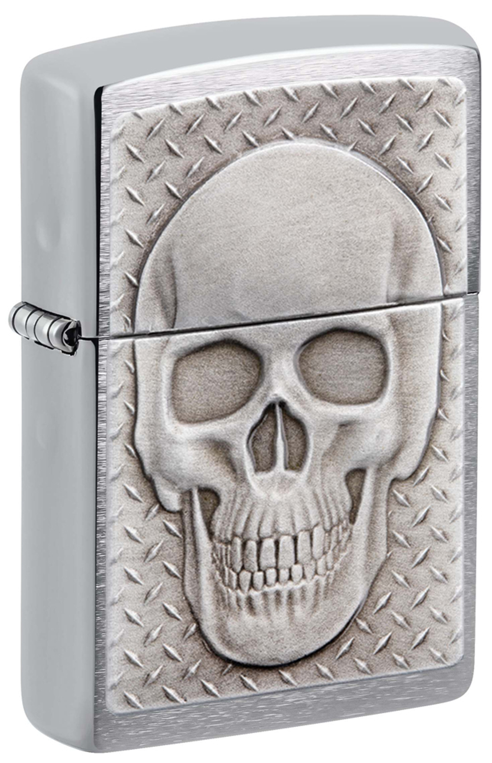 Зажигалка Zippo Skull Design с покрытием Brushed Chrome, латунь/сталь, серебристая, 38x13x57 мм