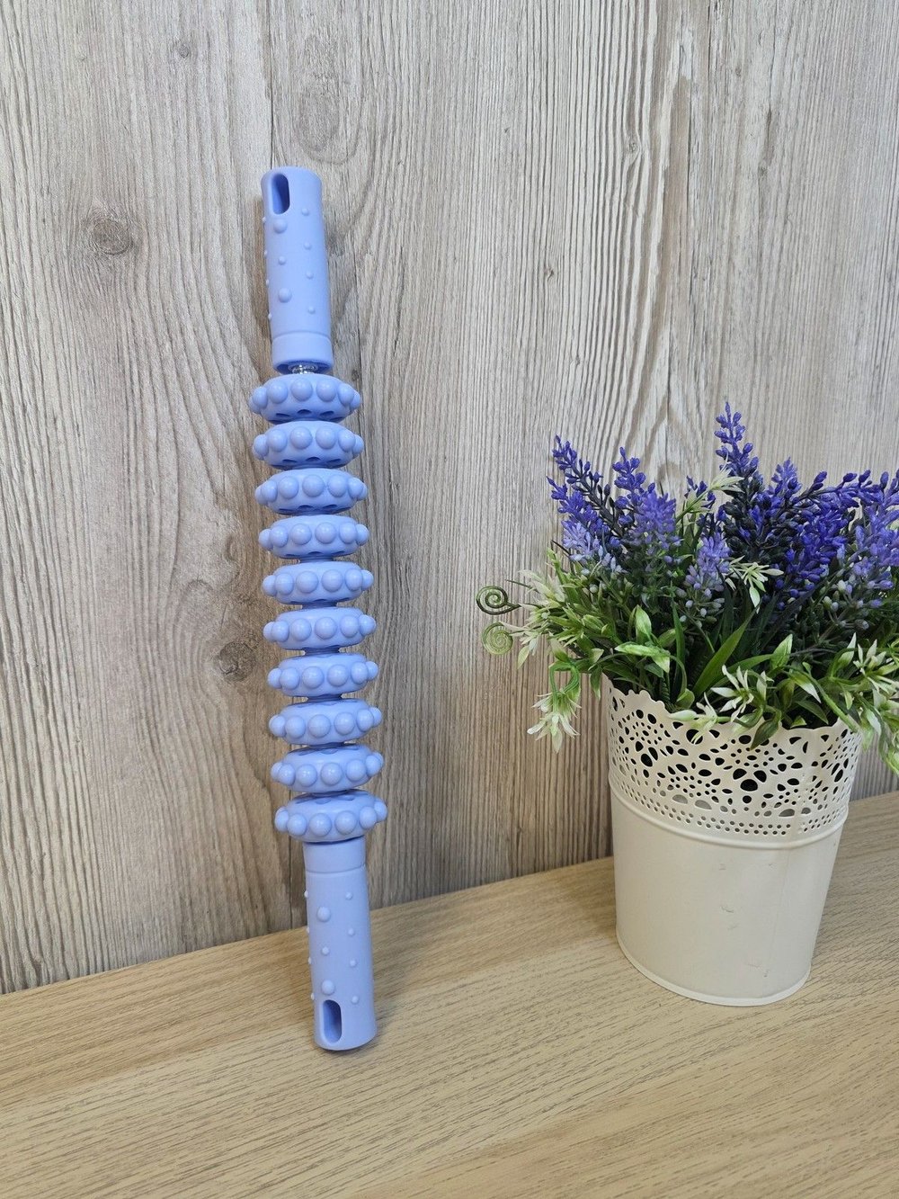 Ручной роликовый массажер для тела 38 см голубой (0038-1)