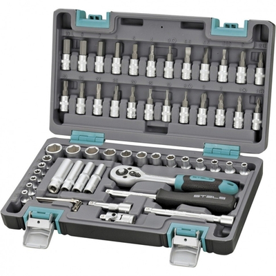 Набор инструментов STELS Набор инструментов, 1/4", CrV, пластиковый кейс 57 предм. [14101]