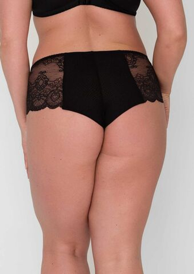 Женские трусики-бразилиана из гипюра с цветочным рисунком (Размер: M) (Цвет: черный)