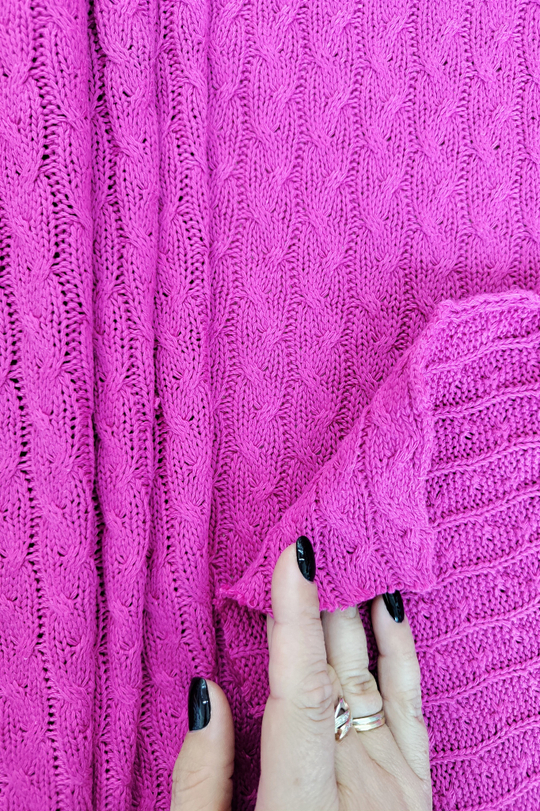 Трикотаж вязанный, косичка большая, фуксия, хлопок OXYGEN