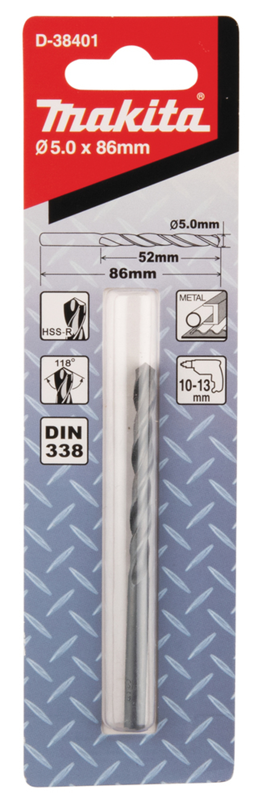 Сверло по металлу HSS-R 5х52x86 Makita D-38401 Металл HSS-R 5,0 x 47 х 86 мм 118 град
