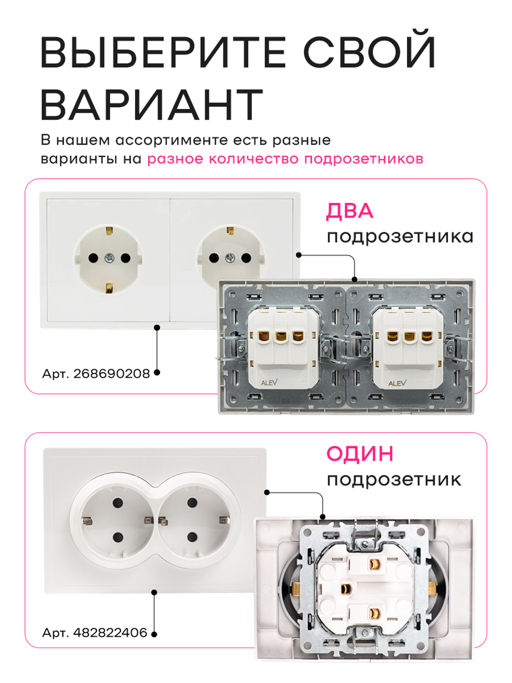 Розетка внутренняя двойная с заземлением белая комплект