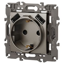 Розетка ЭРА Elegance 14-4109-16 2P+E 16A-250В штор. с 2xUSB 5В-3А титан