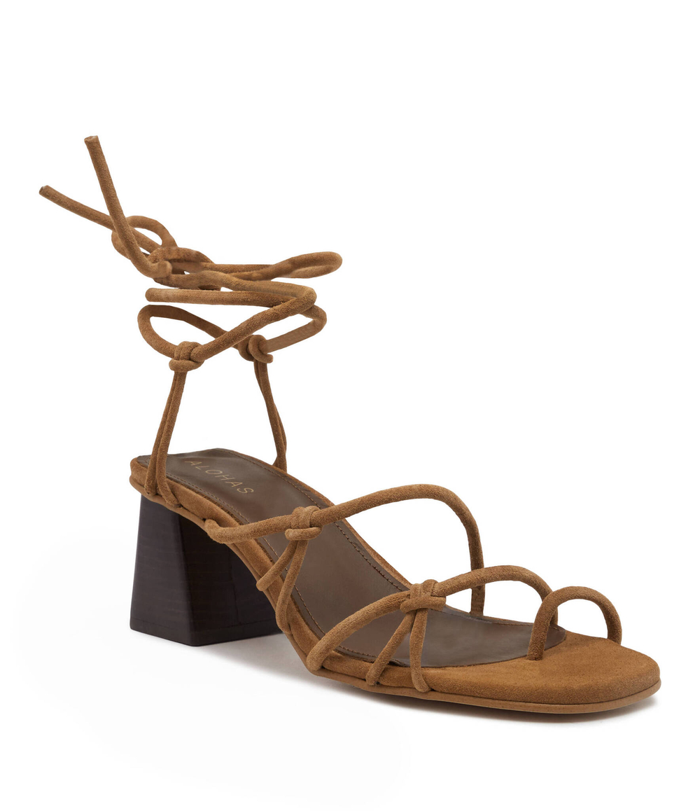 Кожаные босоножки на каблуке Alohas - коричневый(S00284)