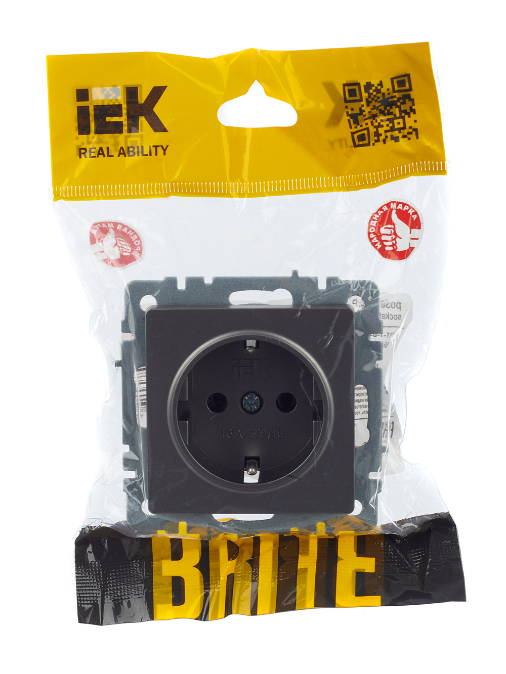BRITE Розетка 1-местная с заземлением без защитных шторок 16А РС11-1-0-БрС сталь IEK
