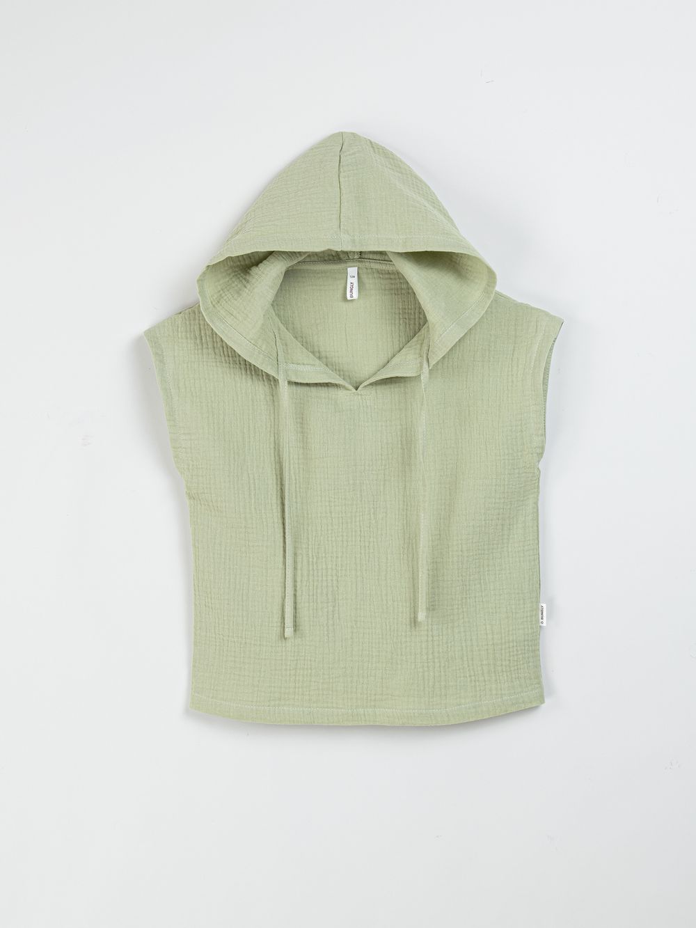 Рубашка муслиновая без рукавов с капюшоном "Шалфей" 7+