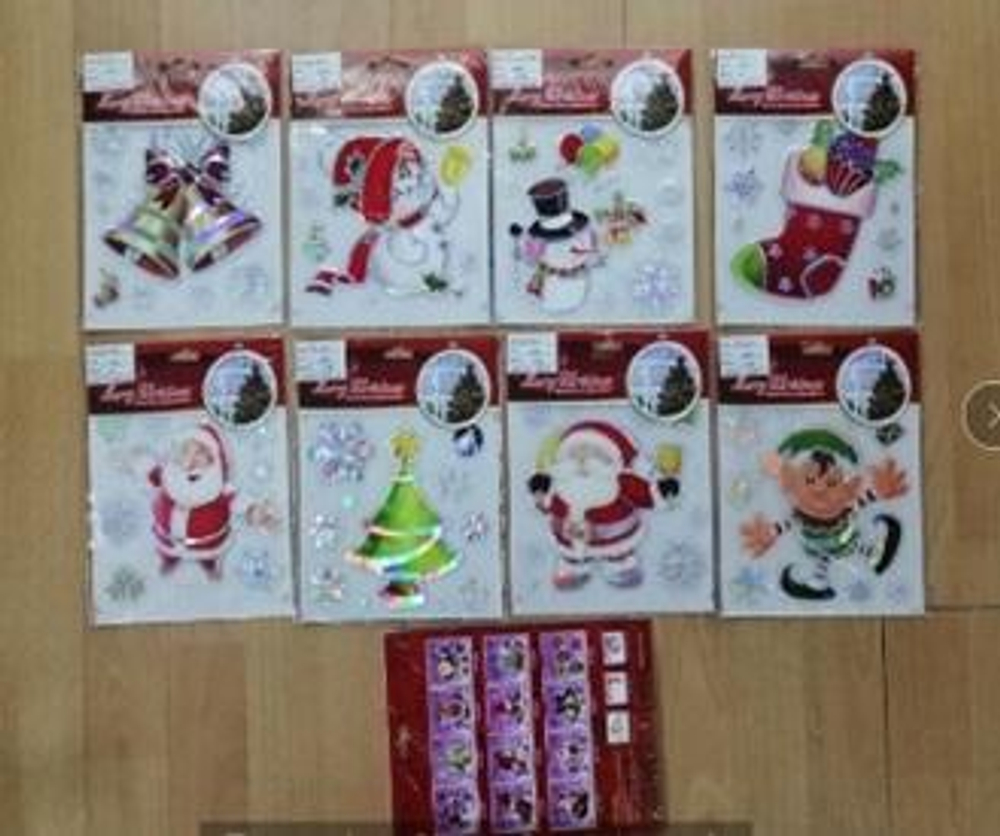 Наклейка новогодняя 18*23 см, 12 вид микс , пакет
