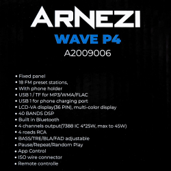Автомагнитола ARNEZI Wave P4 с держателем телефона, 4х25Вт (DSP, Bluetooth, FM, AUX, USB, TF) / A2009006
