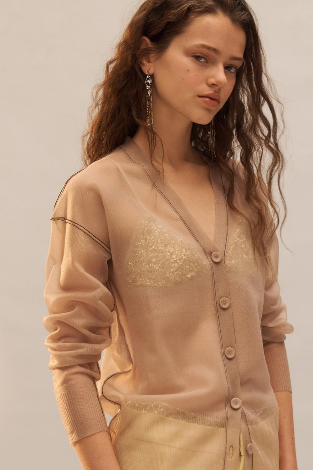 ZARA ПОЛУПРОЗРАЧНЫЙ КАРДИГАН - LIMITED EDITION, БЛЕДНО-РОЗОВЫЙ