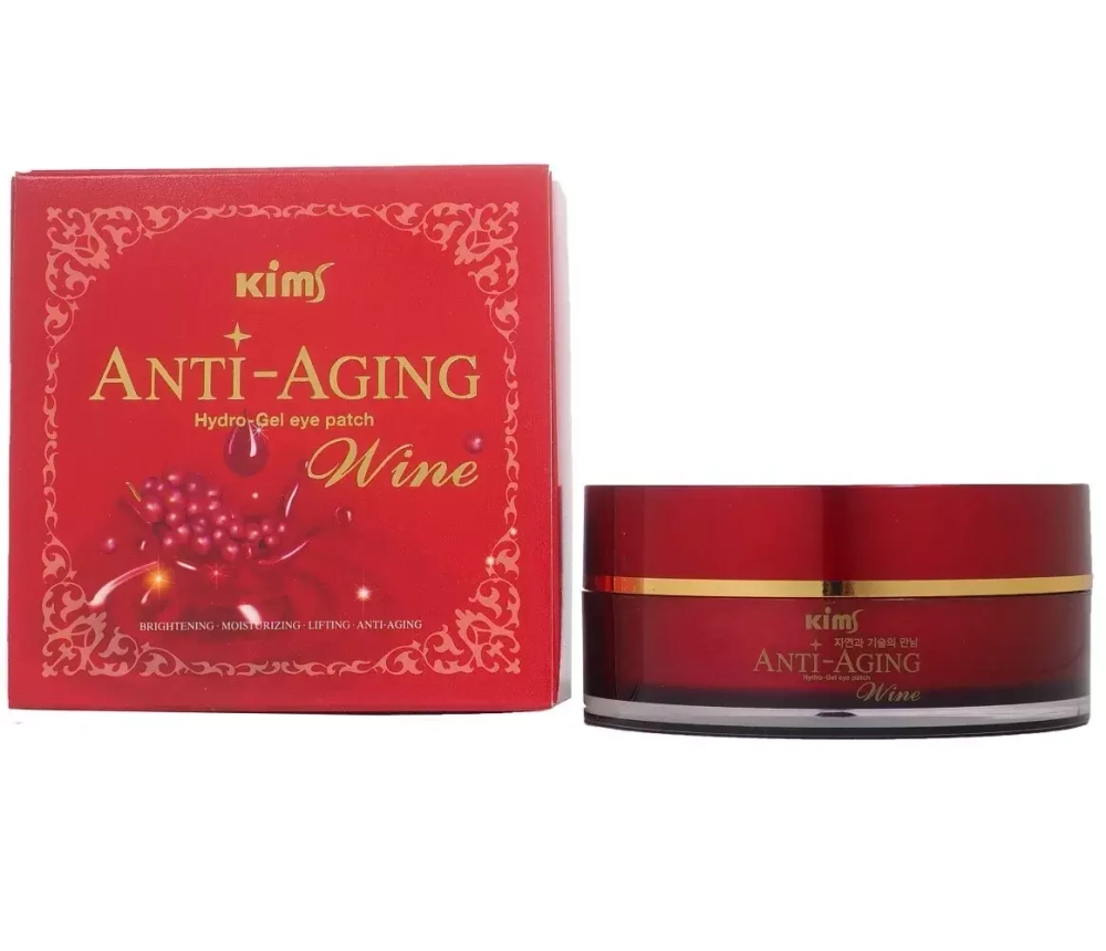 Гидрогелевые анти-возрастные винные патчи Kims Wine Hydro-Gel Eye Patch, (60 шт. в баночке, размер L)