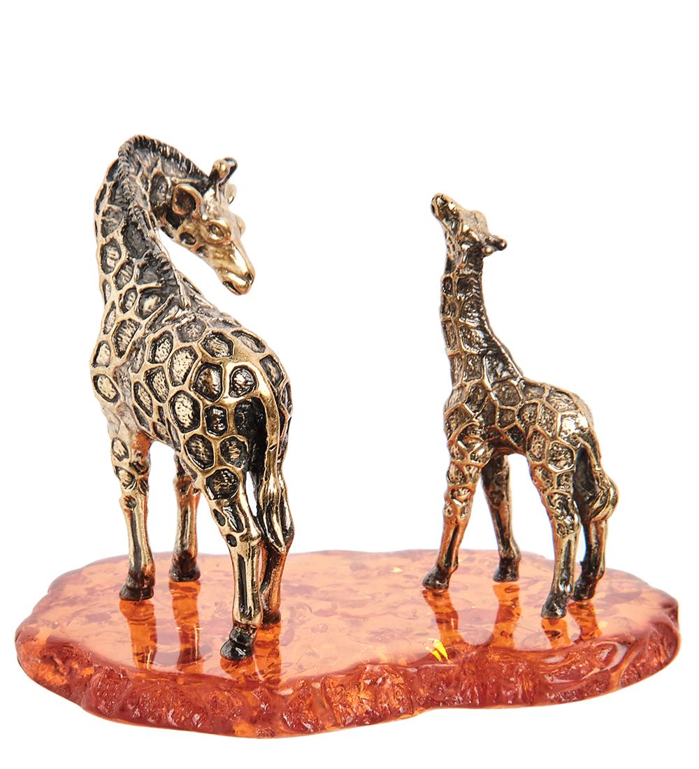 Народные промыслы AM-2005 Фигурка «Жираф с малышом» (латунь, янтарь)
