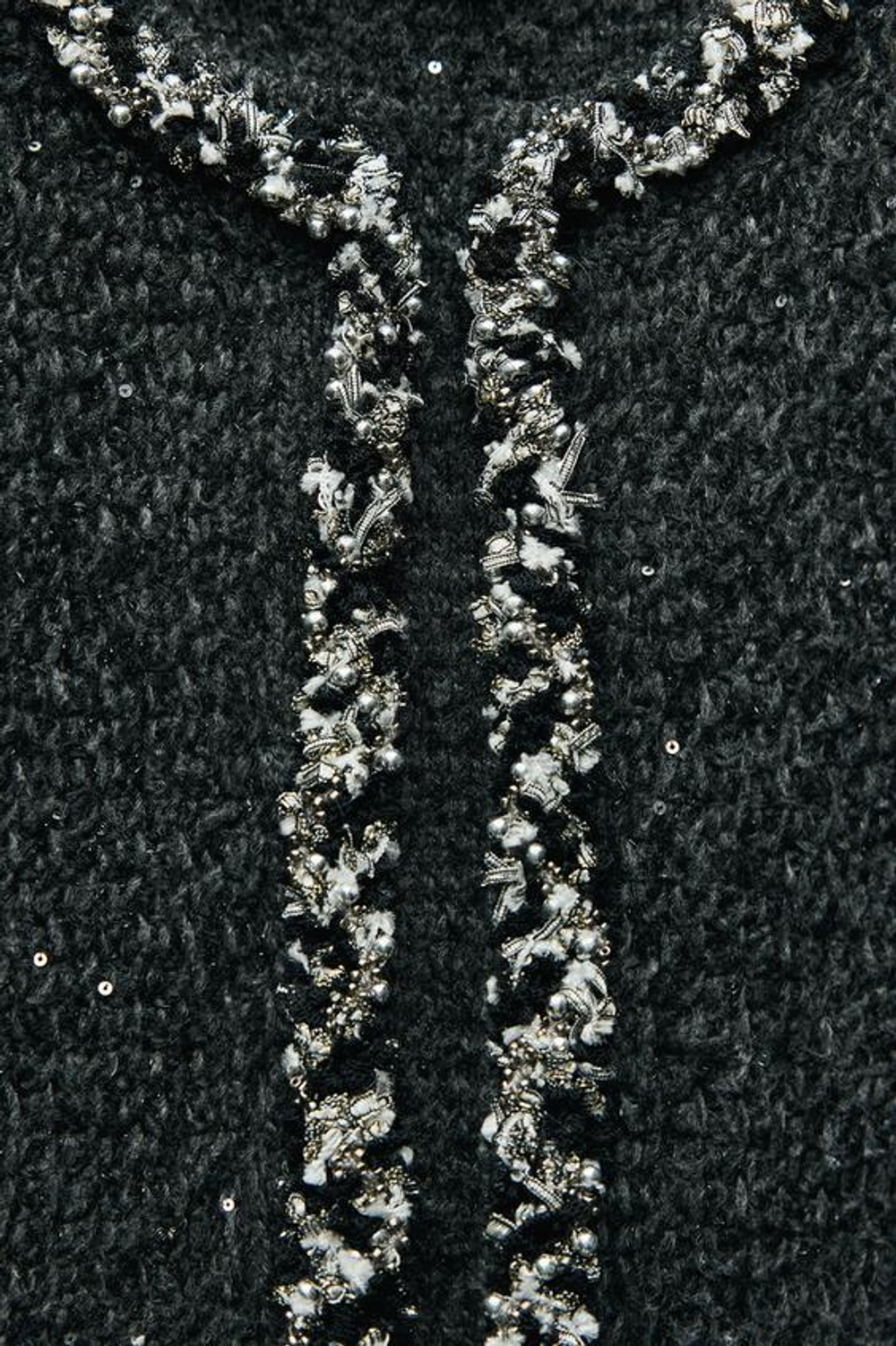 ZARA ТРИКОТАЖНЫЙ ЖИЛЕТ С ПАЙЕТКАМИ И ТЕСЬМОЙ, ТЕМНО-СЕРЫЙ