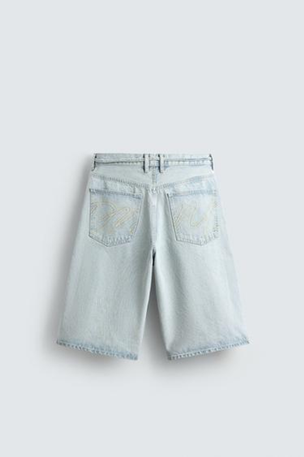 ZARA ДЖИНСОВЫЕ ШОРТЫ BAGGY С ВЫШИВКОЙ, ГОЛУБОЙ