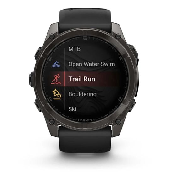 Умные часы Garmin Fenix 8, 51 мм, AMOLED, Sapphire Carbon Gray DLC Titanium with Black/Pebble Gray Silicone