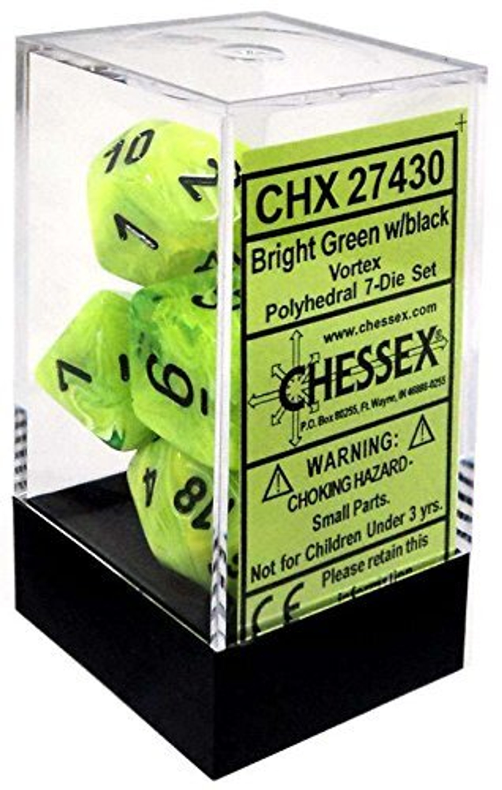 Chessex 7-dice set Vortex - Bright Green/Black - Polyhedral