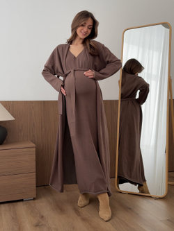 Комплект вязаный, длинное платье на лямках и кардиган