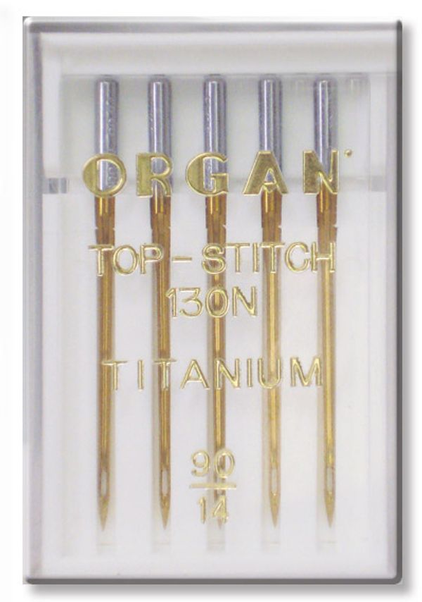 Иглы для швейных машин для отстрачивания top stitch 130/705 H-PD, №90, Titanium, 5 игл, в пенале, 5616090 90, ORGAN