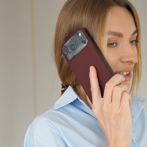 Чехол-накладка для iPhone 17 Pro Max - кожа теленка, бордовый