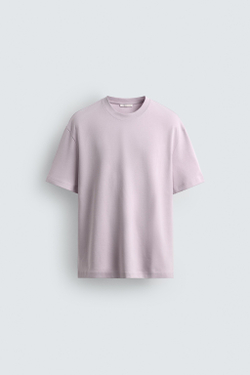 ZARA ФУТБОЛКА RELAXED FIT INTERLOCK, РОЗОВЫЙ/ЛИЛОВЫЙ