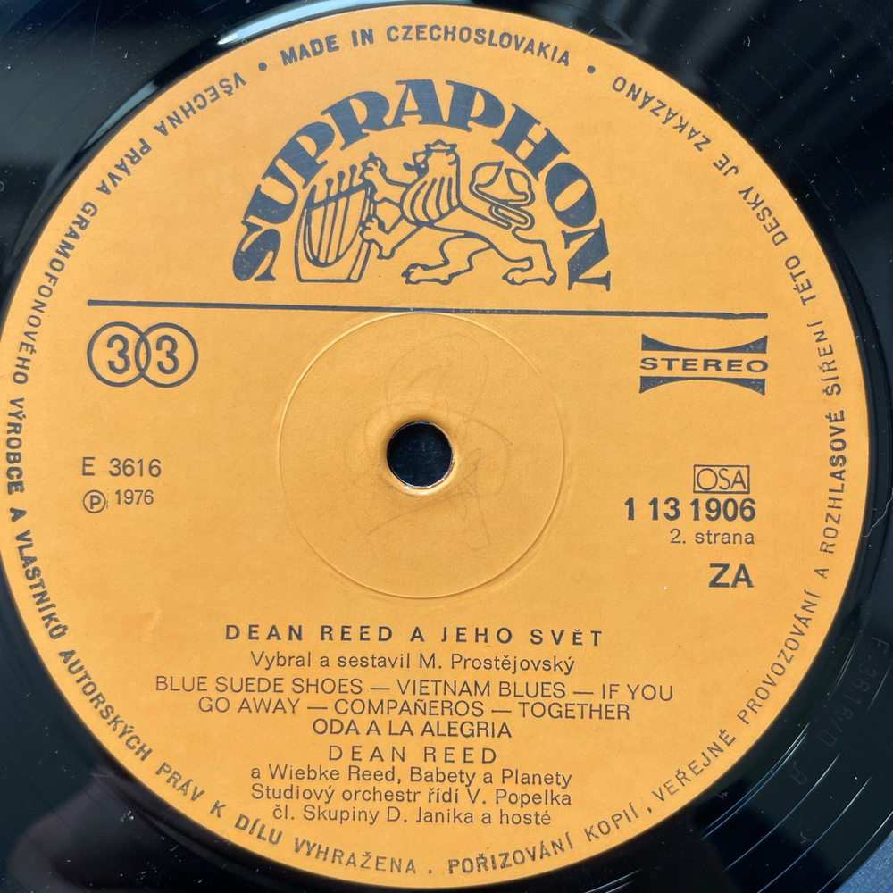 Винтажная виниловая пластинка LP Дин Рид Dean Reed a jeho svet (Чехословакия 1976)