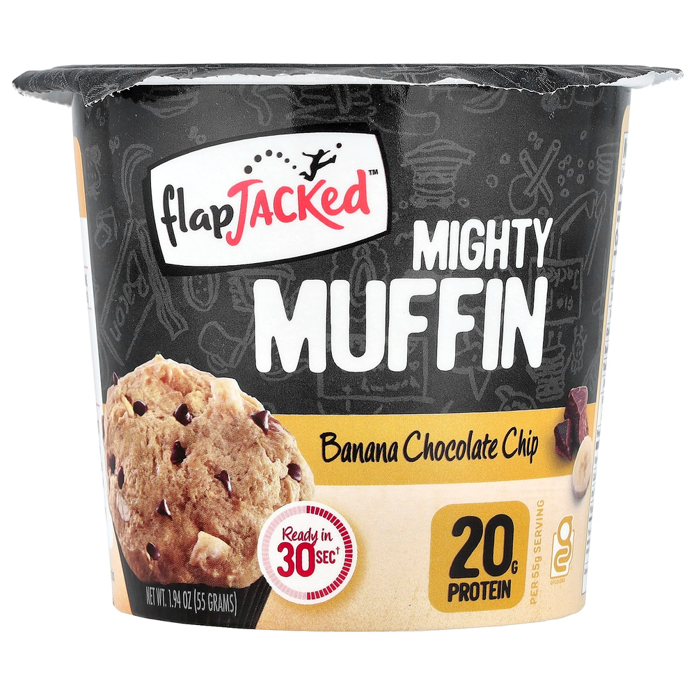 FlapJacked, Mighty Muffin, смесь для приготовления кексов, с пробиотиками, банан с шоколадной крошкой, 55 г (1,97 унции)