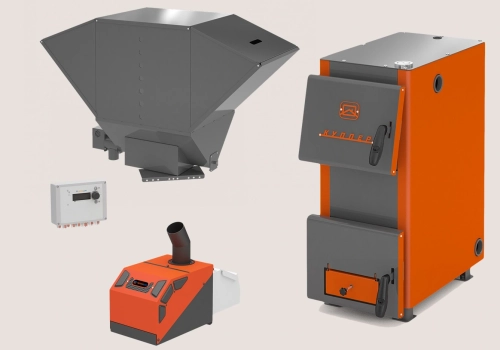 Отопительный котел Куппер ОК-9 (2.0) + Горелка пеллетная факельная 26 Норма (3.0) + Бункер котельный для пеллет (2.0)