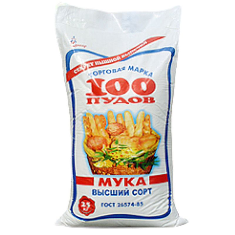 Мука 100 пудов высший сорт 25 кг/меш