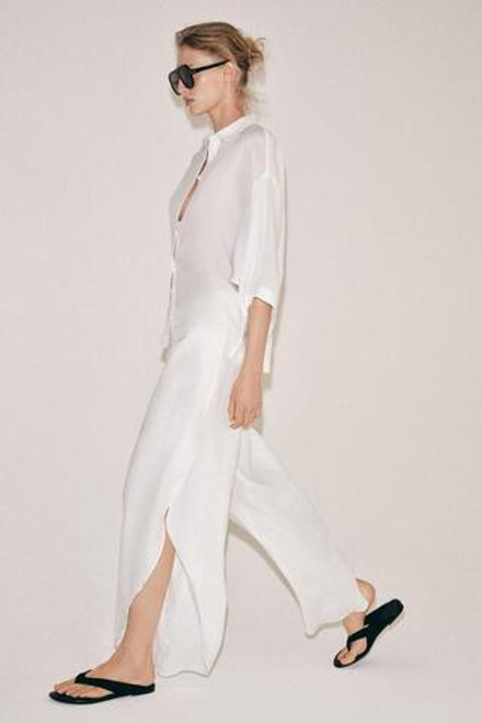 ZARA БРЮКИ ИЗ ЛЬНА С РАЗРЕЗАМИ — ZW COLLECTION, БЕЛЫЙ