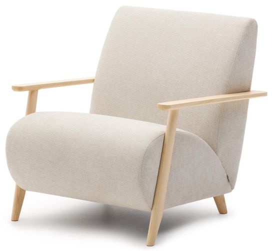 Кресло Meghan из жемчужного шенилла и массива бука в натуральной отделке