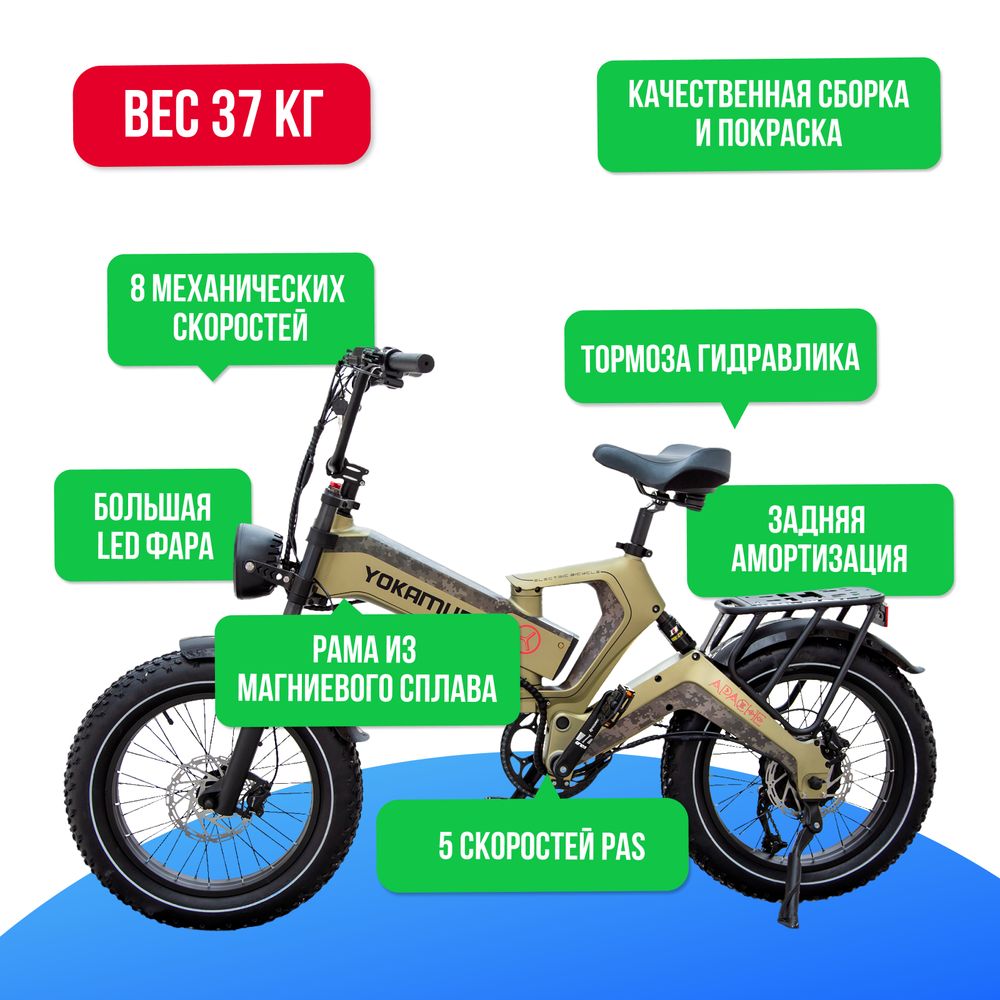 Электровелосипед Yokamura Apache (48V/20Ah) - Military Khaki фото 3 фото №3