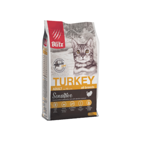 Сухой корм для взрослых кошек Blitz Sensitive Turkey Adult Cat All Breeds с индейкой, 2 кг