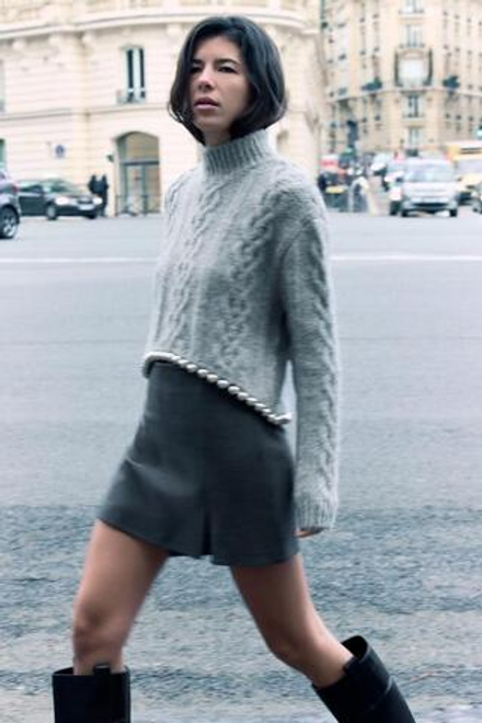 ZARA СВИТЕР С УЗОРОМ «КОСЫ» И БУСИНАМИ, СЕРЫЙ