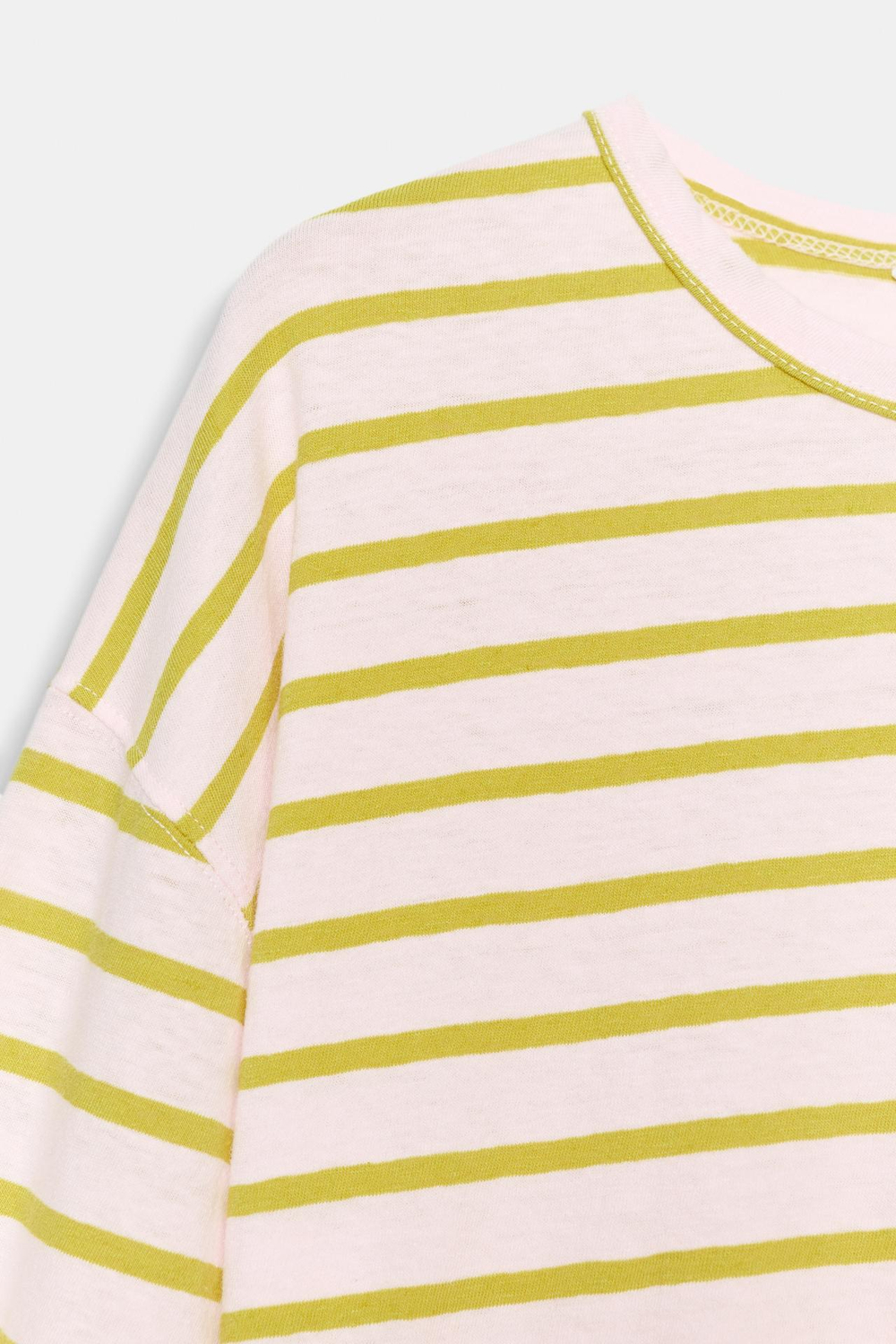 ZARA ФУТБОЛКА ИЗ ХЛОПКА И ЛЬНА В ПОЛОСКУ, ПАСТЕЛЬНО-РОЗОВЫЙ