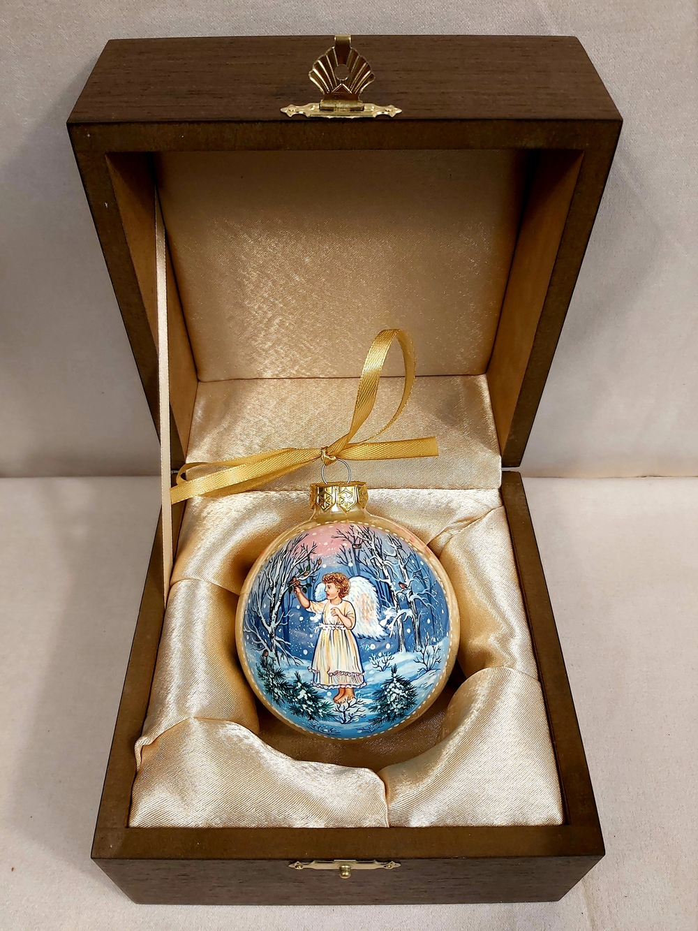 Набор шар новогодний с круговой росписью Палех "Ангелочек" в футляре
