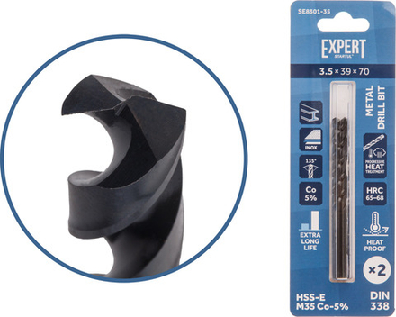 Сверло по металлу ц/х 3.5х39х70 мм HSS-Co, комплект из 2-х шт Black EXPERT STARTUL