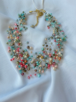 Колье "Фруже" 60 нитей натурального цветного тонированного жемчуга на леске, оттенок золото