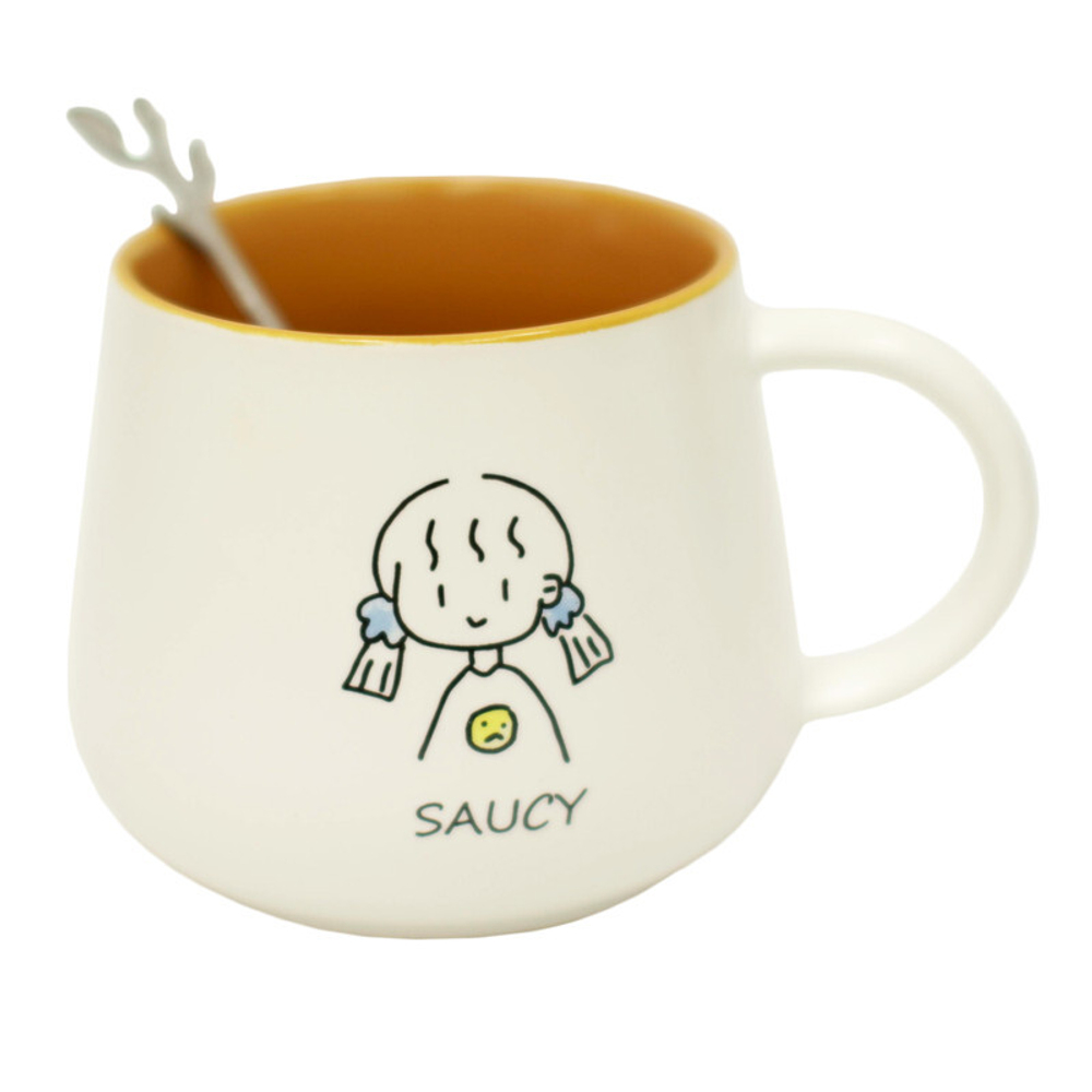 КЕРАМИЧЕСКАЯ КРУЖКА С ЛОЖКОЙ, saucy/cute/smart/cool, 350 мл