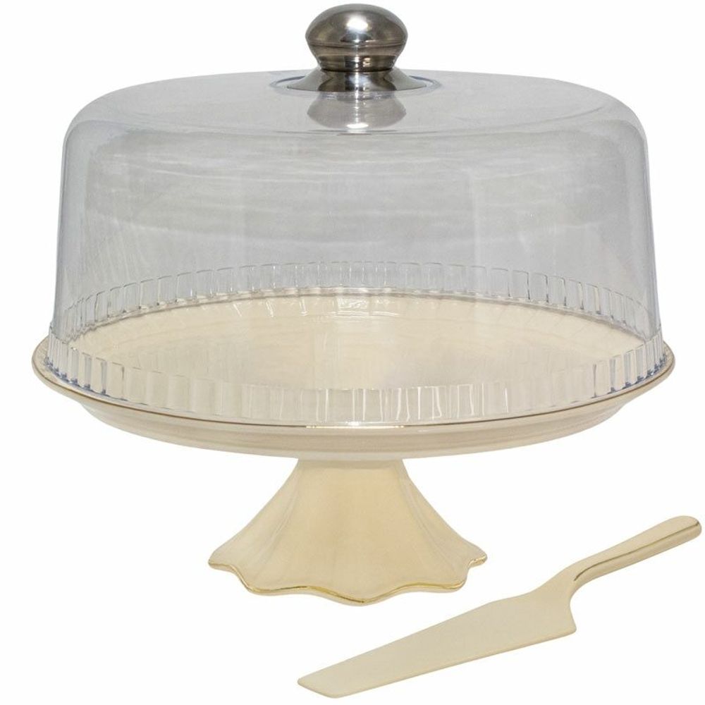 Lenardi 205-148 Тортовница с крышкой и лопаткой 31х10см MARZIPAN в под.уп.(х4)Фарфор