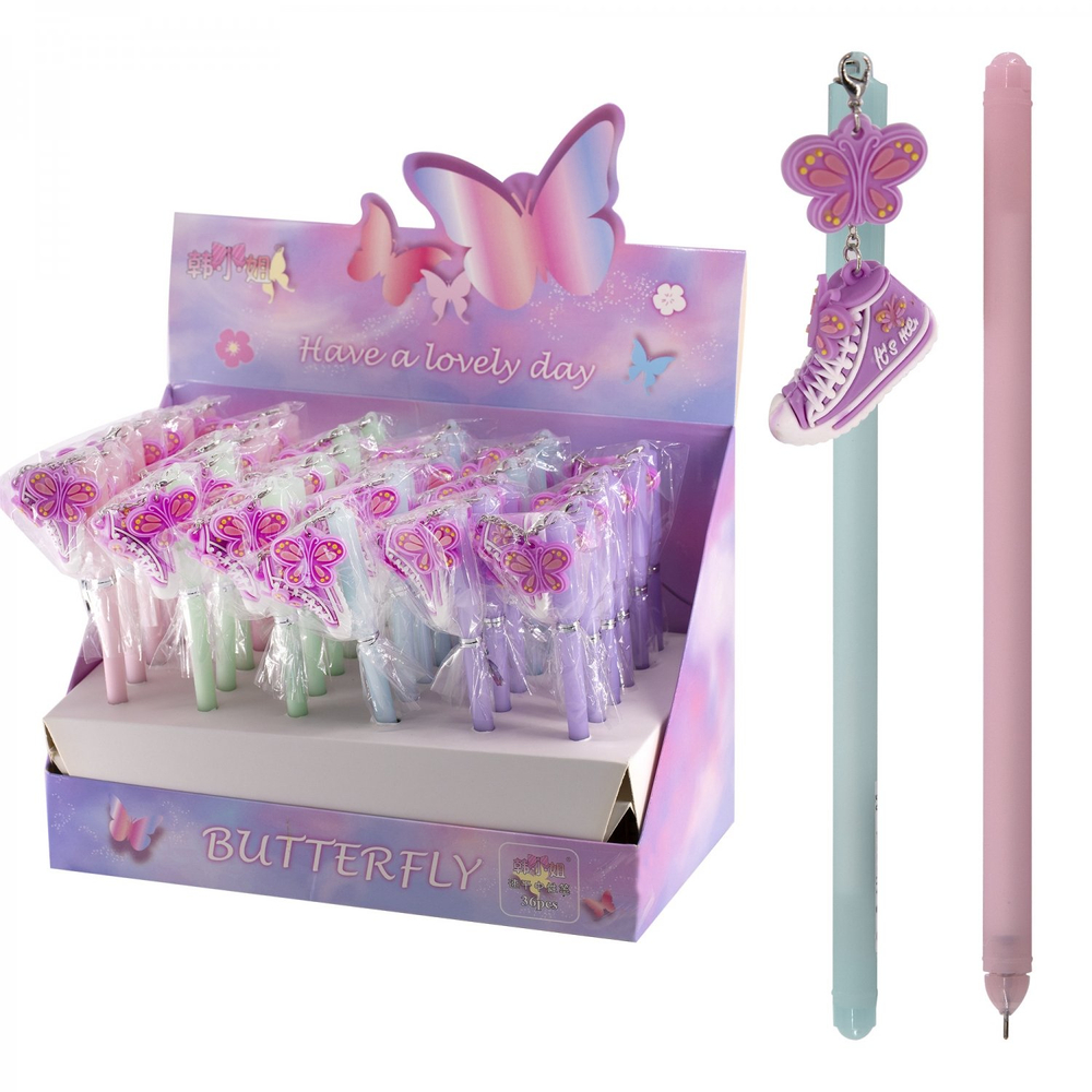 Ручка гелевая Alingar " Кеды", 0,5 мм, синяя, с брелком, круглый, цветной, пластиковый корпус, картонная упаковка