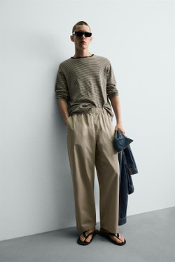 ZARA ХЛОПКОВЫЕ БРЮКИ RELAXED FIT, РЫЖЕВАТО-КОРИЧНЕВЫЙ