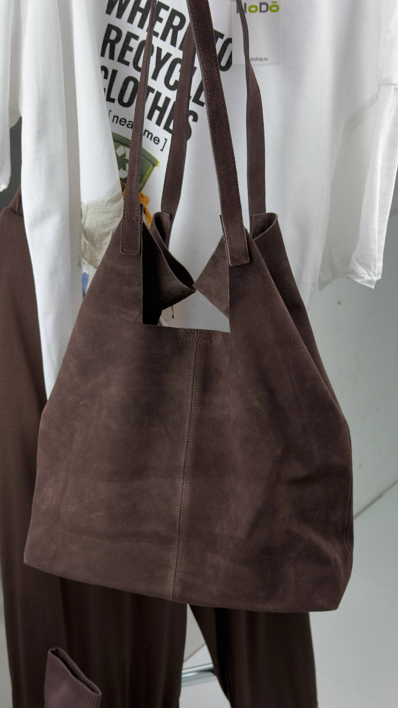 Сумка-мешок женская натуральная замша артикул 610-52 цвет "шоколад"