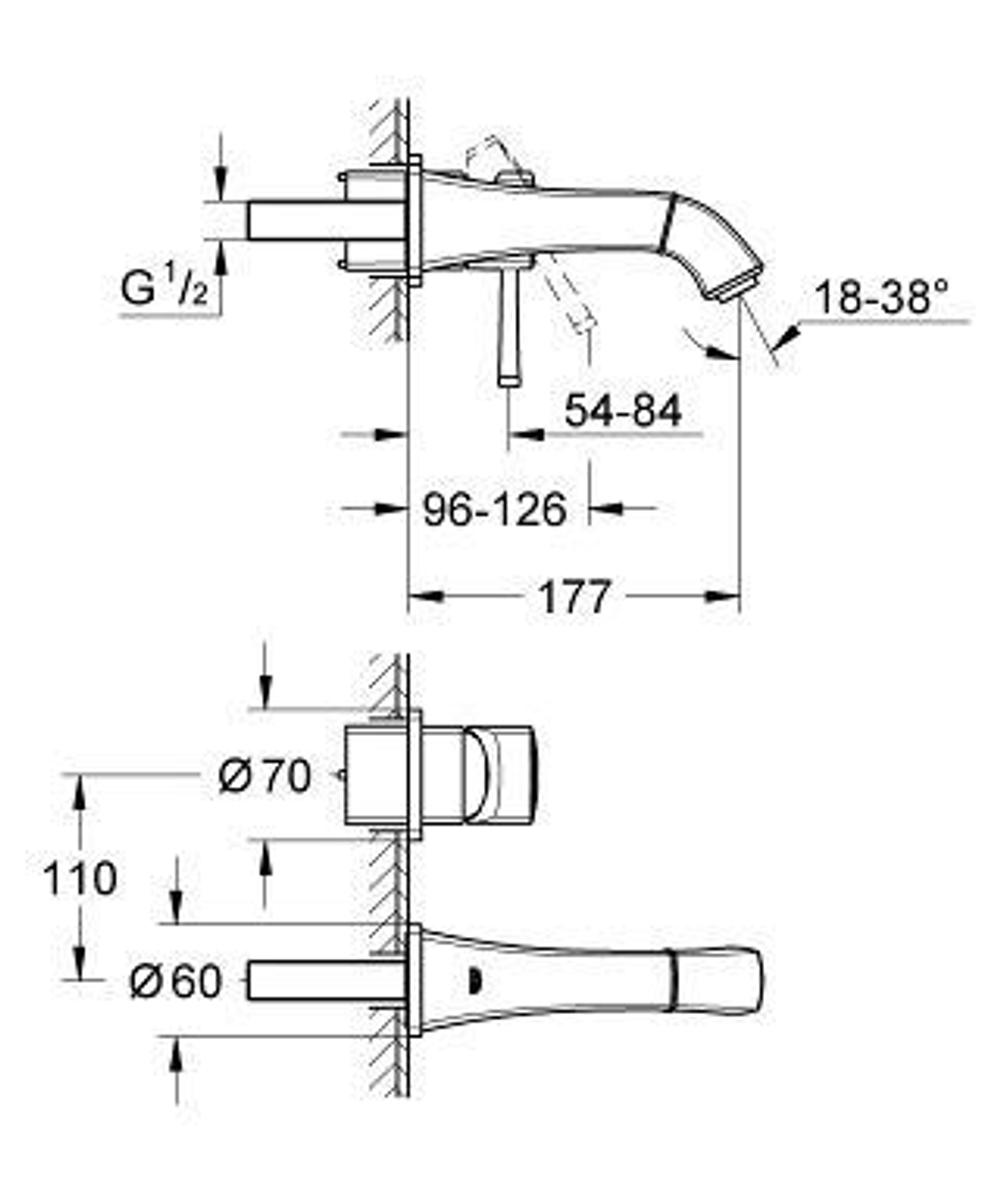 Смеситель для раковины настенный на 2 отверстия Grohe Grandera 19929000 схема