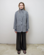 Пальто-жакет из шерсти елочка серый