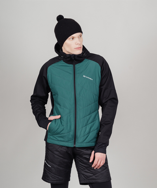 Куртка разминочная NORDSKI HYBRID HOOD Black/Alpine Green, мужская, NSM850430