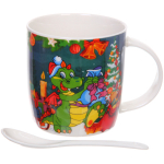 Кружка керамическая 370мл «Веселый Дракоша» с ложкой в подарочной коробке