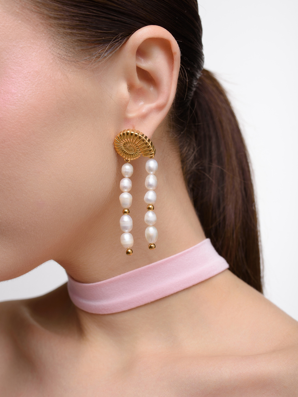 Пусеты Small Shell Gold Pearl