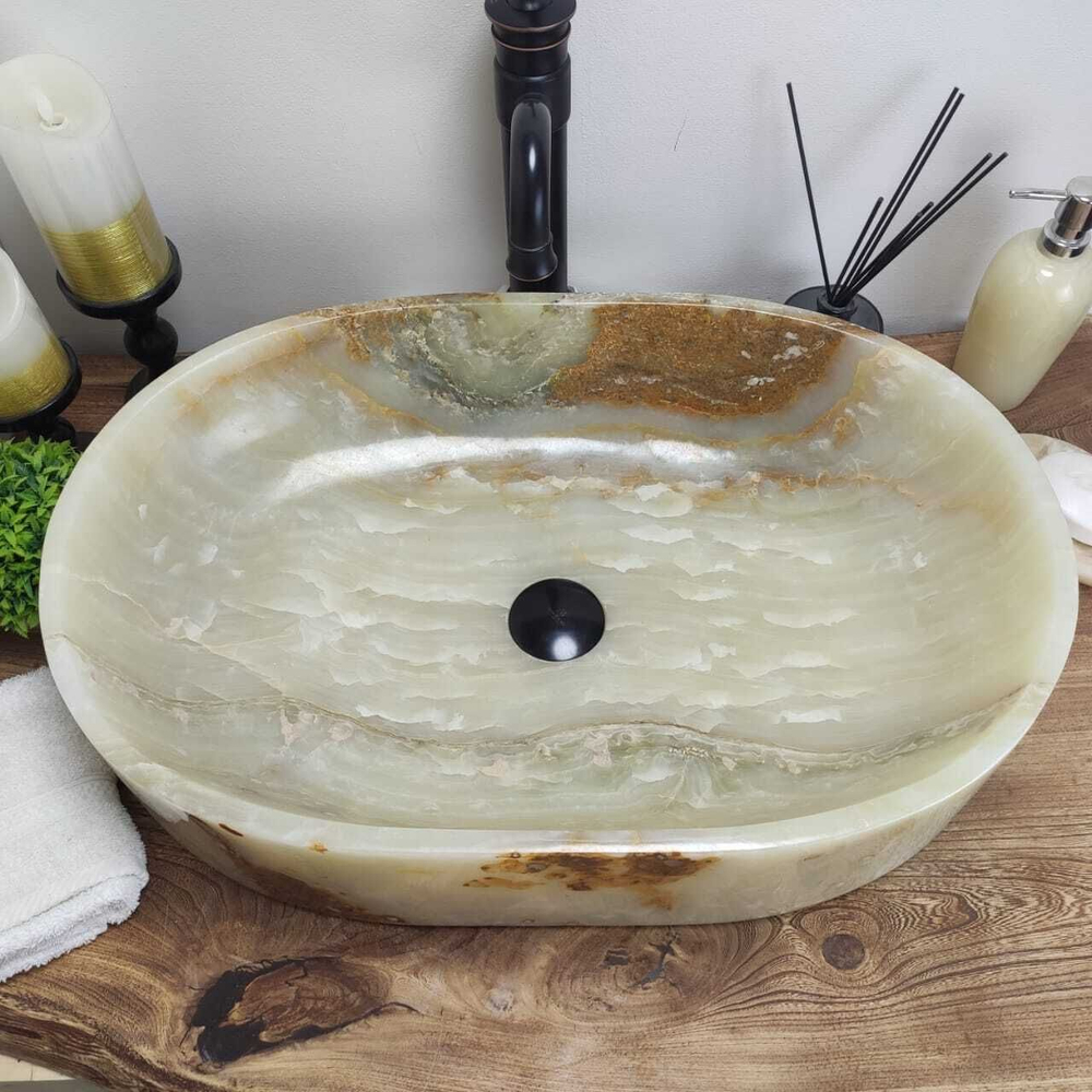 Каменная раковина из оникса Oval Green Big OY-00810 (60*40*15см)